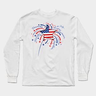 Firework 4th of July Patriotic American Flag Kids Long Sleeve T-Shirt